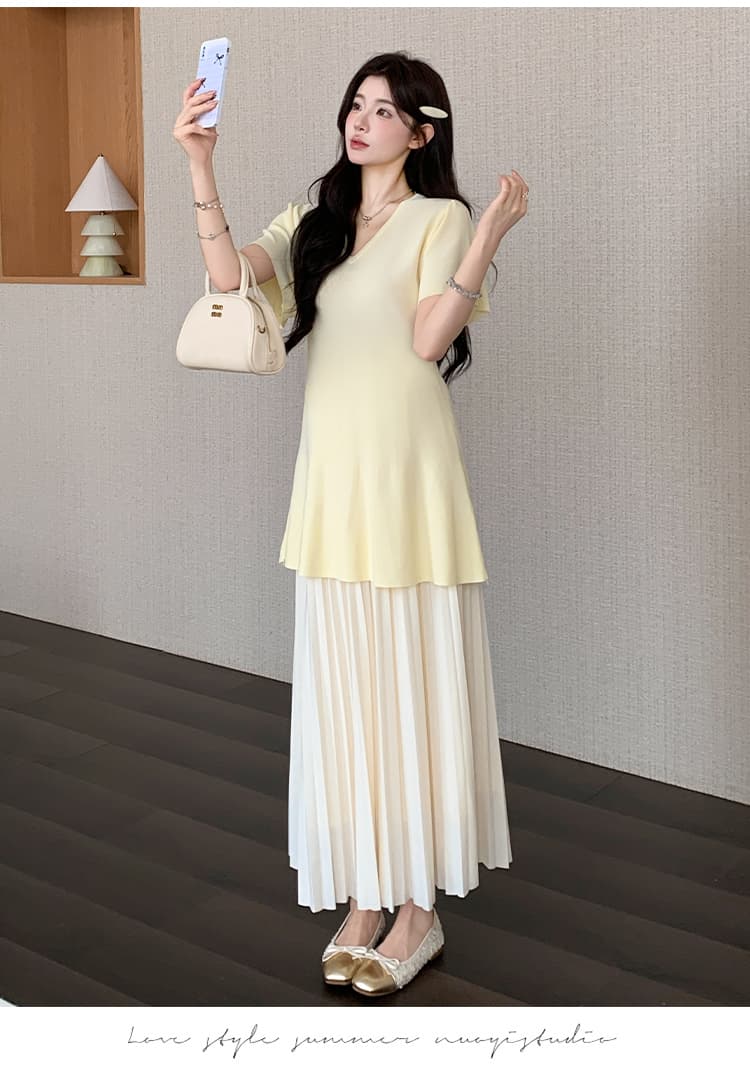 실사 선물 물품 새로운 한국 스타일 루즈핏 임산부 맨위 백 하프 치마 투피스 세트 임산부 세트 상세 이미지 18