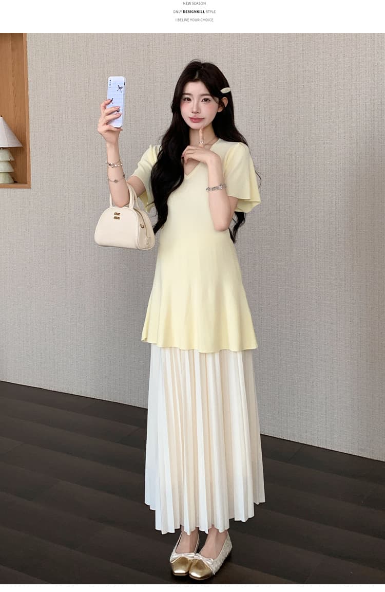 실사 선물 물품 새로운 한국 스타일 루즈핏 임산부 맨위 백 하프 치마 투피스 세트 임산부 세트 상세 이미지 19