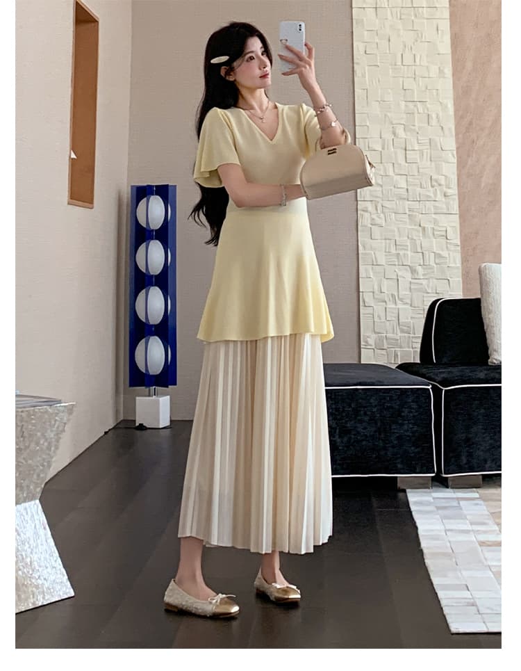 실사 선물 물품 새로운 한국 스타일 루즈핏 임산부 맨위 백 하프 치마 투피스 세트 임산부 세트 상세 이미지 21