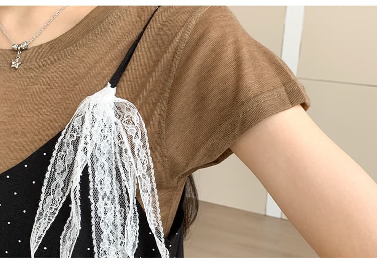 실사 선물 물품 새로운 한국 스타일 출산 착용 캐주얼 t+ 슬립 드레스 투피스 세트 레이스 조각 임산부 세트 상세 이미지 23