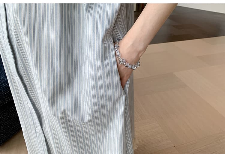 실사 지금 지금 한국 스타일 출산 착용 세트 스트라이프 루즈핏 순면 드레스 임산부 바지 투피스 세트 상세 이미지 24