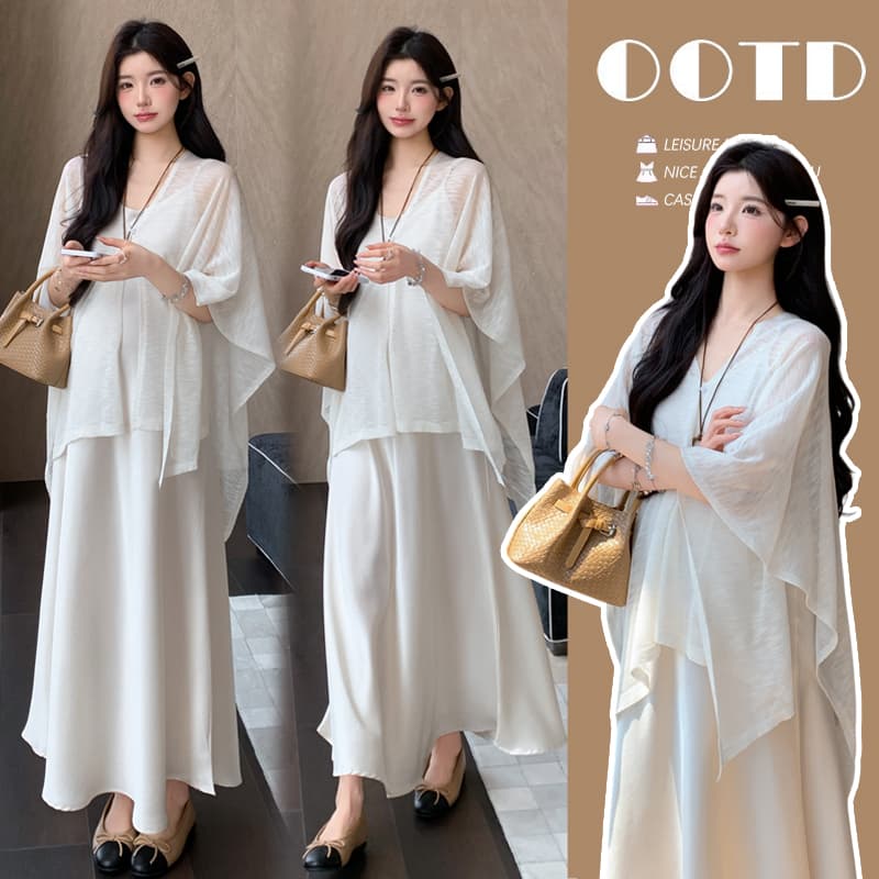 실사 지금 지금 품격 출산 착용 세트 새틴 임산부 슬립 드레스 임산부 숄 투피스 세트 이미지 2