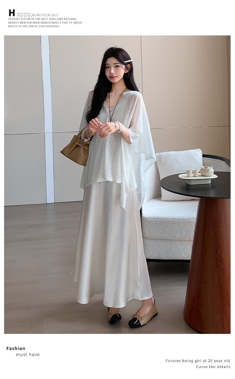 실사 지금 지금 품격 출산 착용 세트 새틴 임산부 슬립 드레스 임산부 숄 투피스 세트 상세 이미지 15