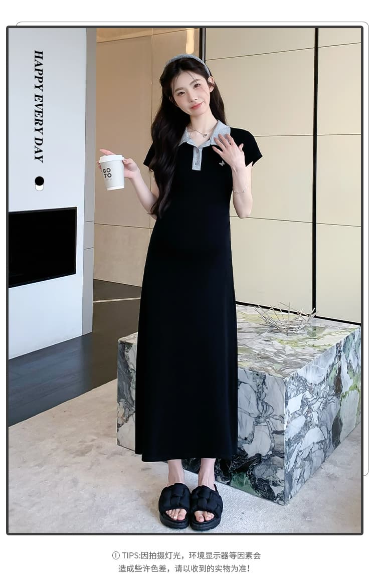 실사 지금 지금 여름 작은 키 출산 착용 한국 스타일 패션 몸매 가꾸기 슬림해 보이는 패치워크 자수 임산부 드레스 상세 이미지 3