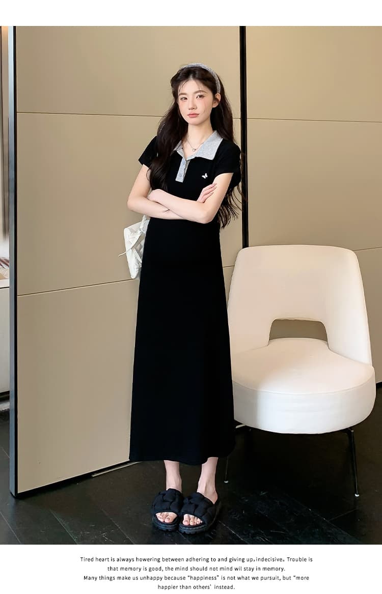 실사 지금 지금 여름 작은 키 출산 착용 한국 스타일 패션 몸매 가꾸기 슬림해 보이는 패치워크 자수 임산부 드레스 상세 이미지 9