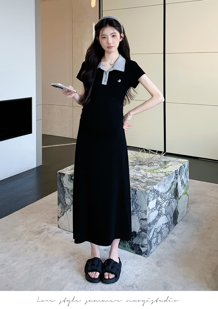 실사 지금 지금 여름 작은 키 출산 착용 한국 스타일 패션 몸매 가꾸기 슬림해 보이는 패치워크 자수 임산부 드레스 상세 이미지 11