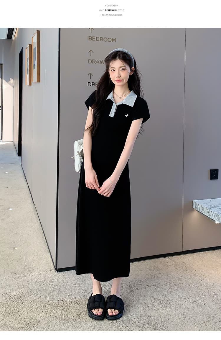 실사 지금 지금 여름 작은 키 출산 착용 한국 스타일 패션 몸매 가꾸기 슬림해 보이는 패치워크 자수 임산부 드레스 상세 이미지 12