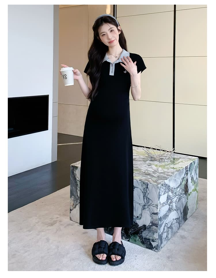 실사 지금 지금 여름 작은 키 출산 착용 한국 스타일 패션 몸매 가꾸기 슬림해 보이는 패치워크 자수 임산부 드레스 상세 이미지 14