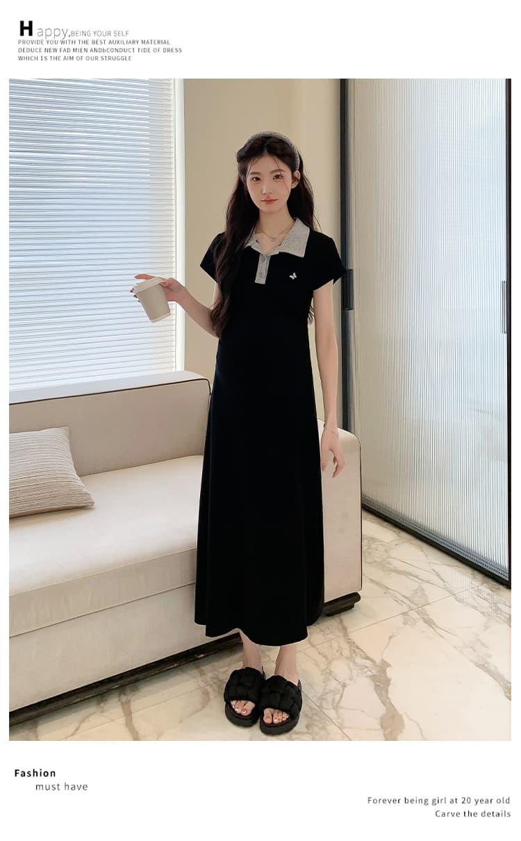 실사 지금 지금 여름 작은 키 출산 착용 한국 스타일 패션 몸매 가꾸기 슬림해 보이는 패치워크 자수 임산부 드레스 상세 이미지 15