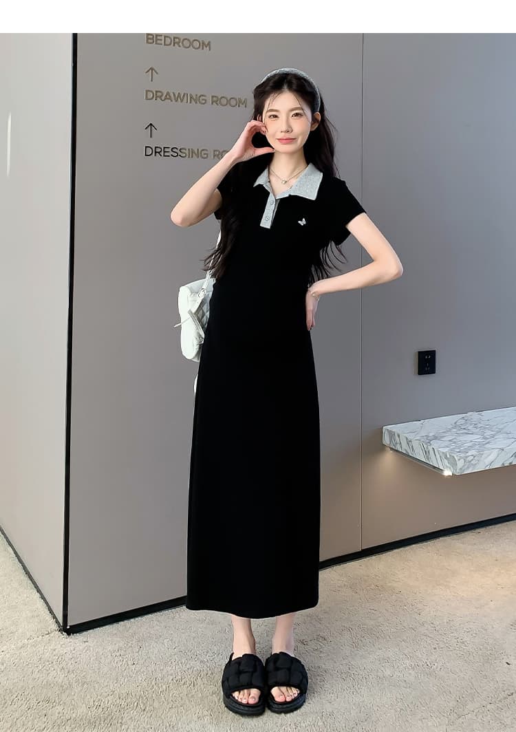 실사 지금 지금 여름 작은 키 출산 착용 한국 스타일 패션 몸매 가꾸기 슬림해 보이는 패치워크 자수 임산부 드레스 상세 이미지 16