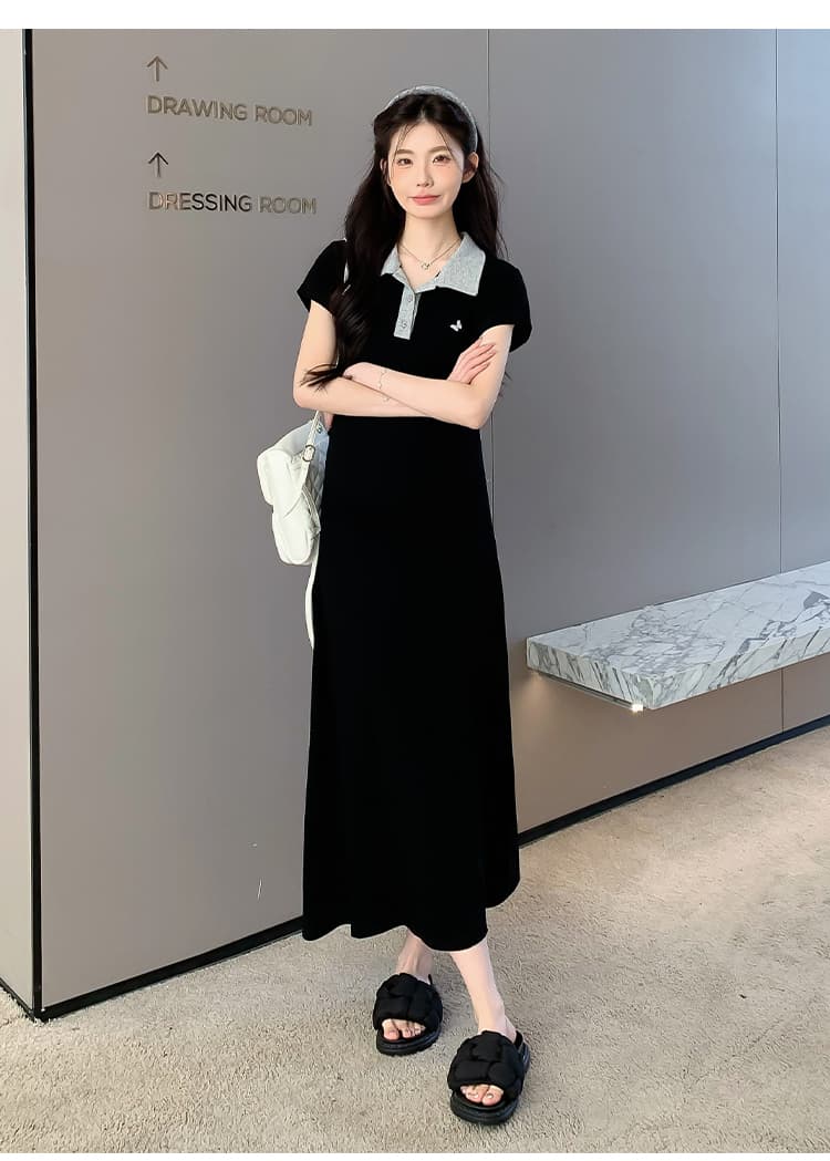 실사 지금 지금 여름 작은 키 출산 착용 한국 스타일 패션 몸매 가꾸기 슬림해 보이는 패치워크 자수 임산부 드레스 상세 이미지 17