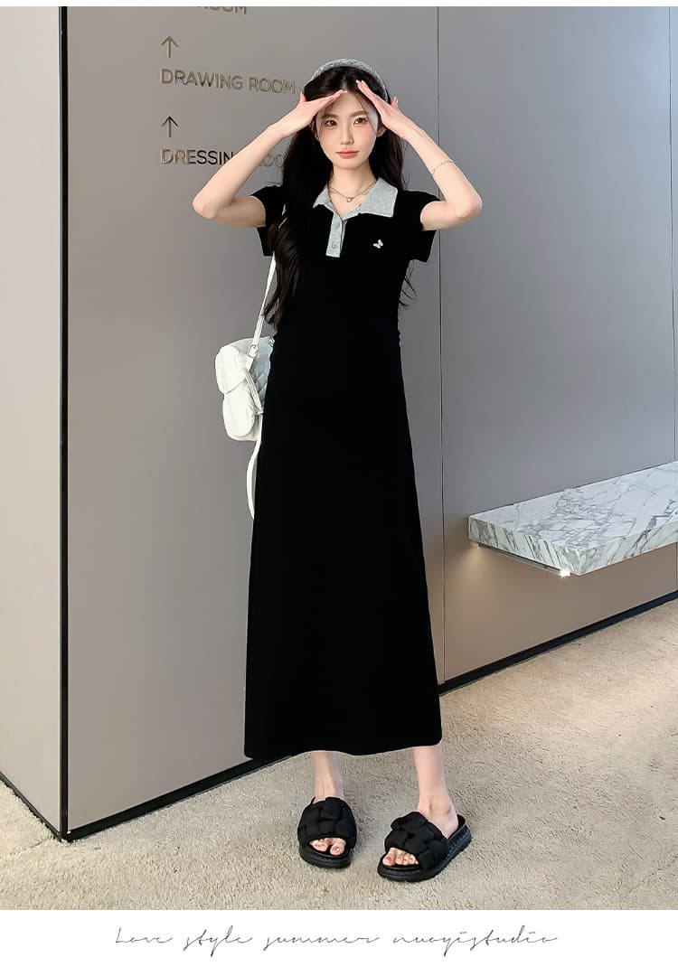 실사 지금 지금 여름 작은 키 출산 착용 한국 스타일 패션 몸매 가꾸기 슬림해 보이는 패치워크 자수 임산부 드레스 상세 이미지 18