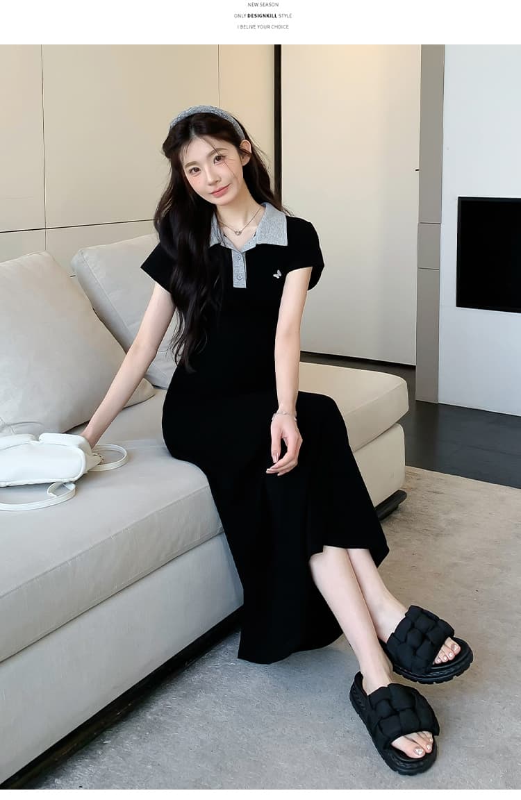 실사 지금 지금 여름 작은 키 출산 착용 한국 스타일 패션 몸매 가꾸기 슬림해 보이는 패치워크 자수 임산부 드레스 상세 이미지 19