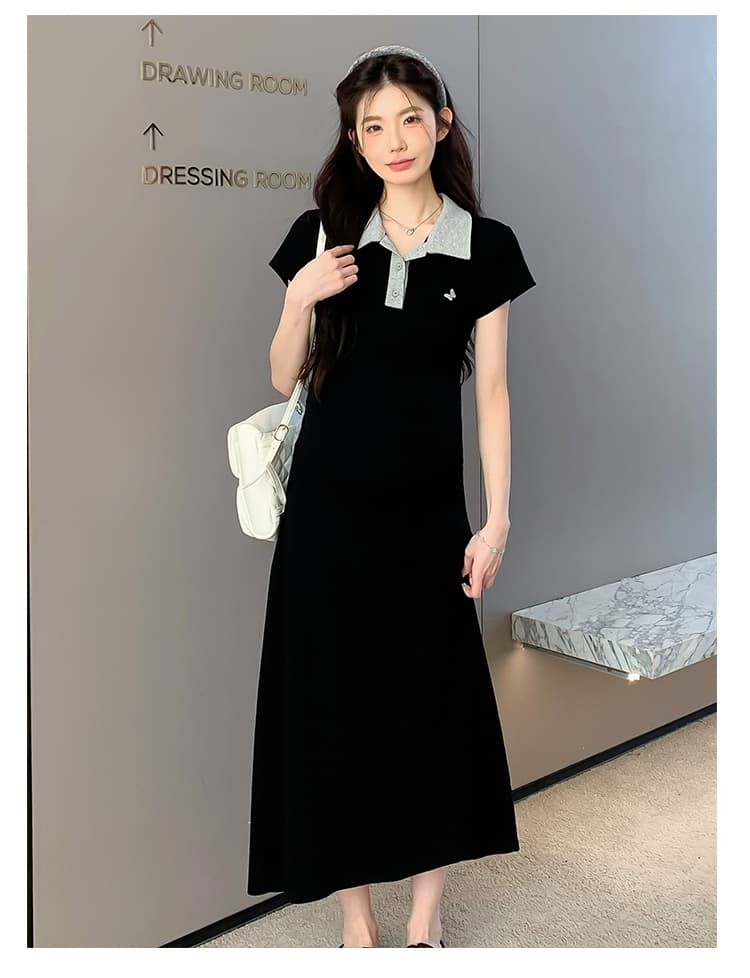 실사 지금 지금 여름 작은 키 출산 착용 한국 스타일 패션 몸매 가꾸기 슬림해 보이는 패치워크 자수 임산부 드레스 상세 이미지 20
