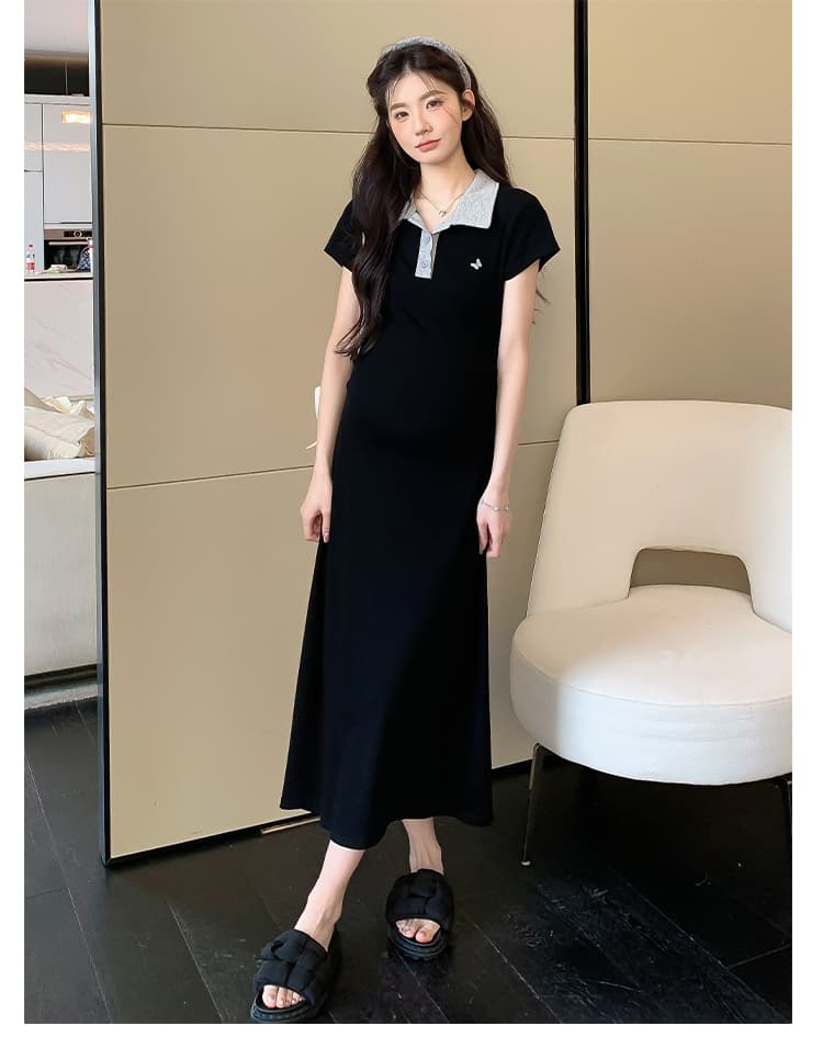 실사 지금 지금 여름 작은 키 출산 착용 한국 스타일 패션 몸매 가꾸기 슬림해 보이는 패치워크 자수 임산부 드레스 상세 이미지 21