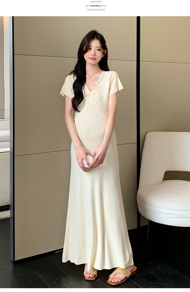 실사 지금 지금 높은 품질 얇은 스타일 차가운 센스 니트 임산부 여름 드레스 매운맛 엄마 몸매 가꾸기 V넥 임산부 드레스 상세 이미지 20
