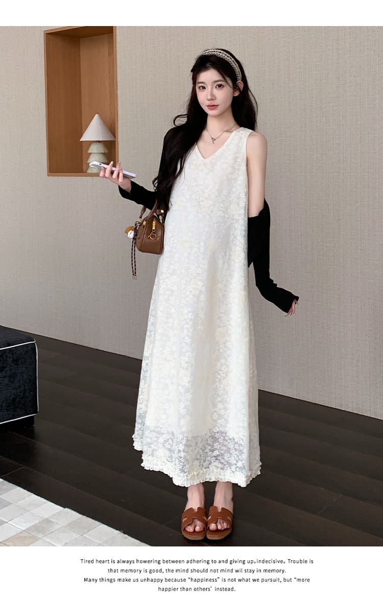 실사 선물 물품 새로운 한국 스타일 레이스 외국 가스 휴가 바람 슬립 드레스 자외선 차단 오픈 가디건 투피스 세트 임산부 세트 상세 이미지 9
