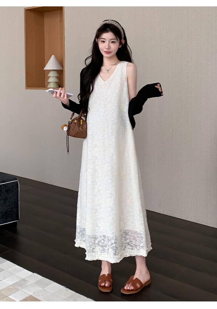 실사 선물 물품 새로운 한국 스타일 레이스 외국 가스 휴가 바람 슬립 드레스 자외선 차단 오픈 가디건 투피스 세트 임산부 세트 상세 이미지 10