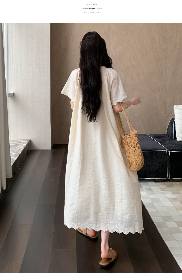 실사 지금 지금 임산부 여름 드레스 루즈핏 빅 사이즈 임산부 드레스 순면 자수 출산 스커트 상세 이미지 12