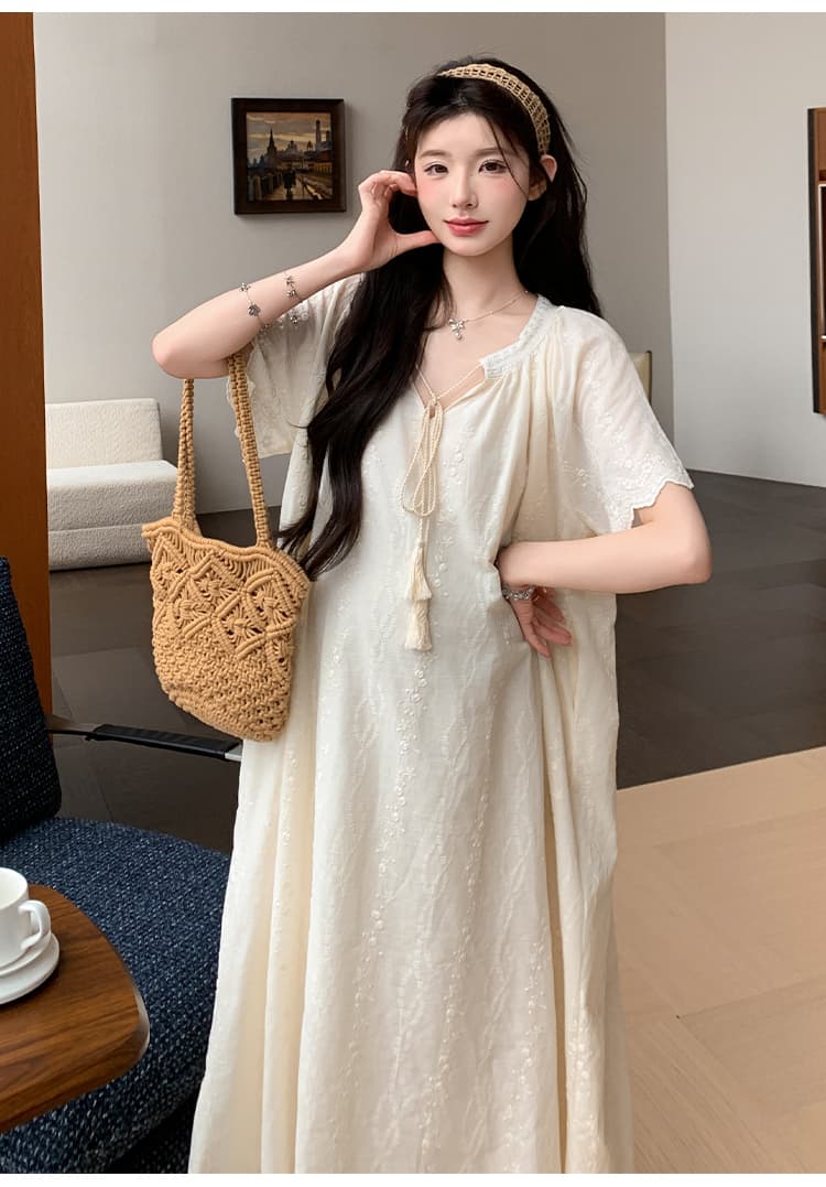 실사 지금 지금 임산부 여름 드레스 루즈핏 빅 사이즈 임산부 드레스 순면 자수 출산 스커트 상세 이미지 23