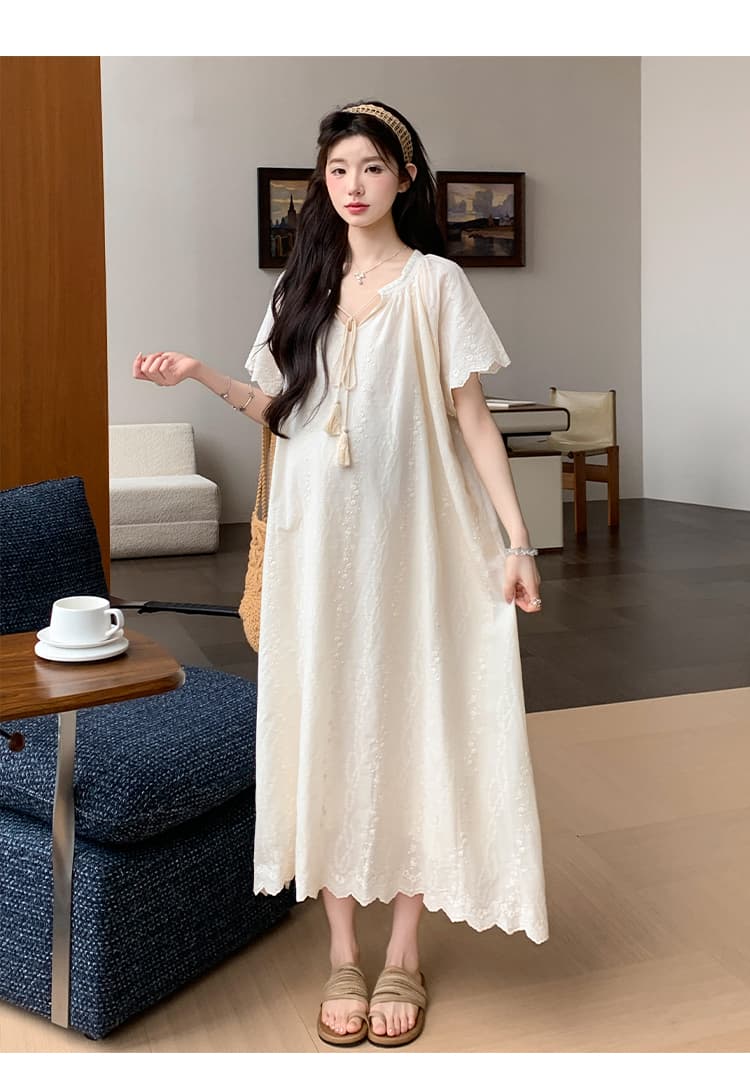 실사 지금 지금 임산부 여름 드레스 루즈핏 빅 사이즈 임산부 드레스 순면 자수 출산 스커트 상세 이미지 24