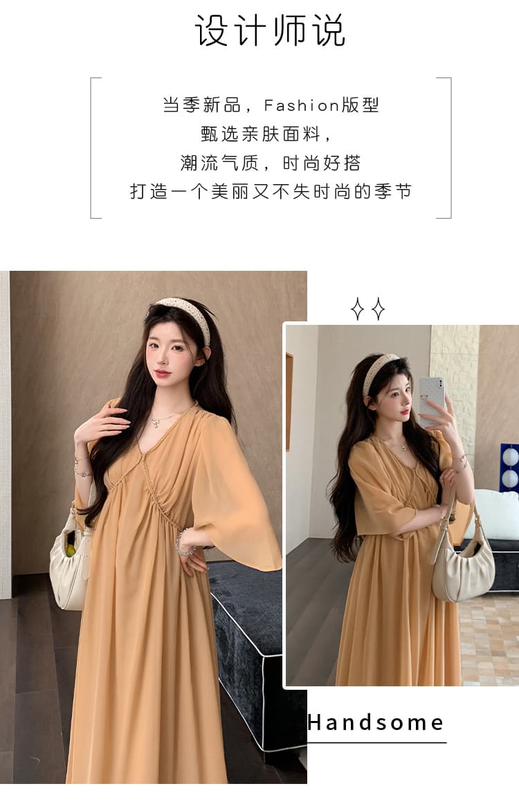 실사 지금 지금 차가운 센스 임산부 여름 드레스 루즈핏 빅 사이즈 임산부 드레스 쉬폰 출산 스커트 상세 이미지 2
