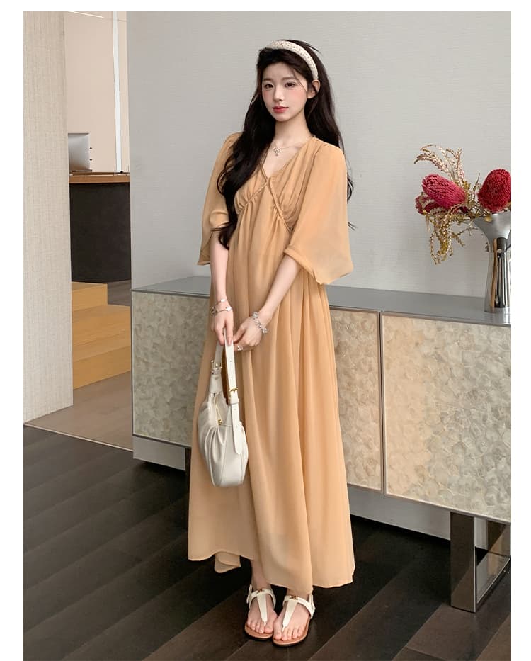 실사 지금 지금 차가운 센스 임산부 여름 드레스 루즈핏 빅 사이즈 임산부 드레스 쉬폰 출산 스커트 상세 이미지 8