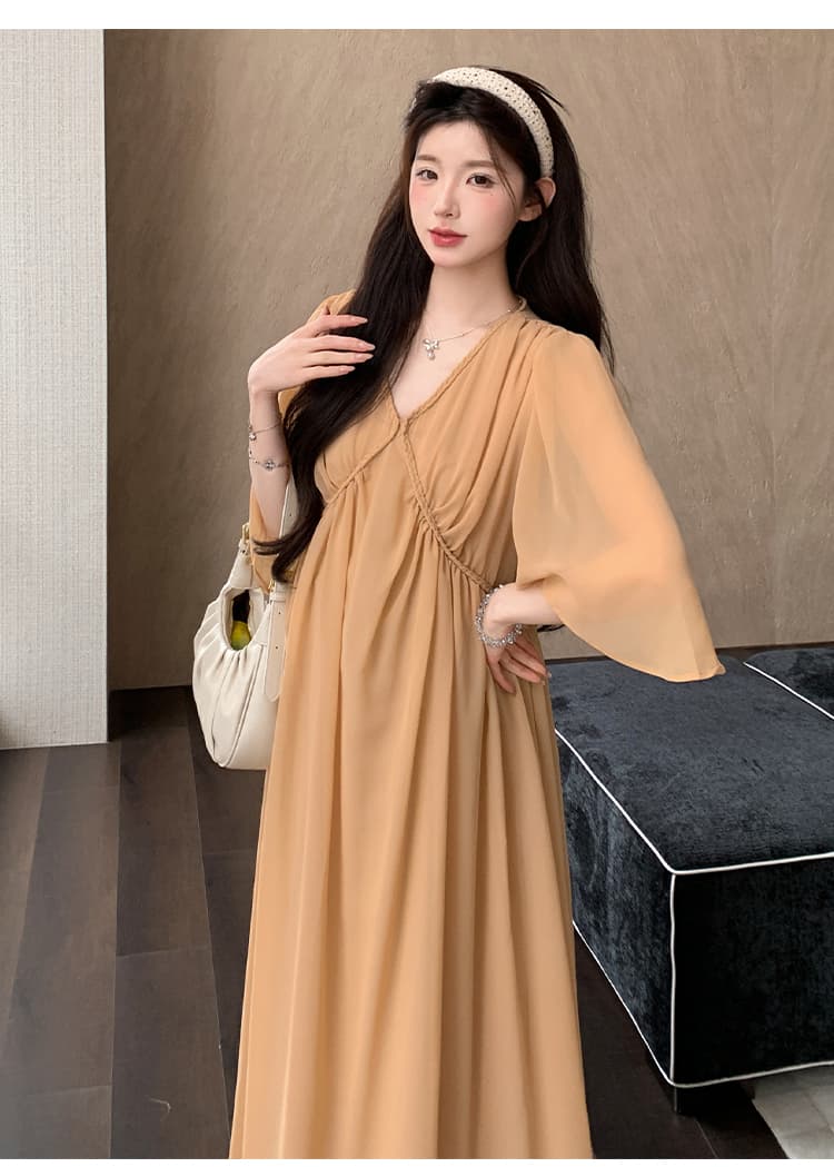 실사 지금 지금 차가운 센스 임산부 여름 드레스 루즈핏 빅 사이즈 임산부 드레스 쉬폰 출산 스커트 상세 이미지 17