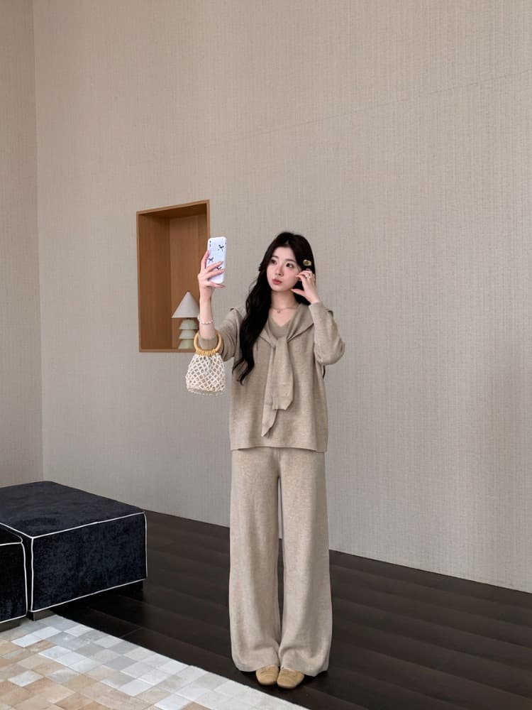 실사 선물 물품 새로운 한국 스타일 출산 착용 캐주얼 게으른 맨위 임산부 바지 투피스 세트 임산부 세트 상세 이미지 3