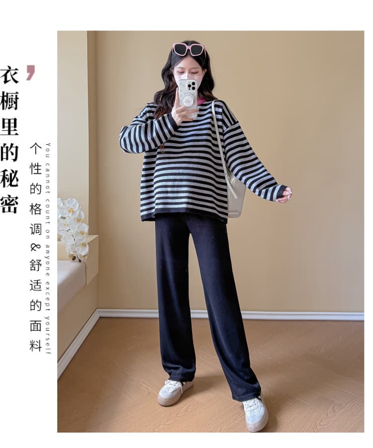 실사 출산 착용 라운드 넥 스트라이프 스웨터 가을 겨울 새로운 느긋한 바람 캐주얼 루즈핏 슬림해 보이는 다용도 풀오버 맨위 상세 이미지 3
