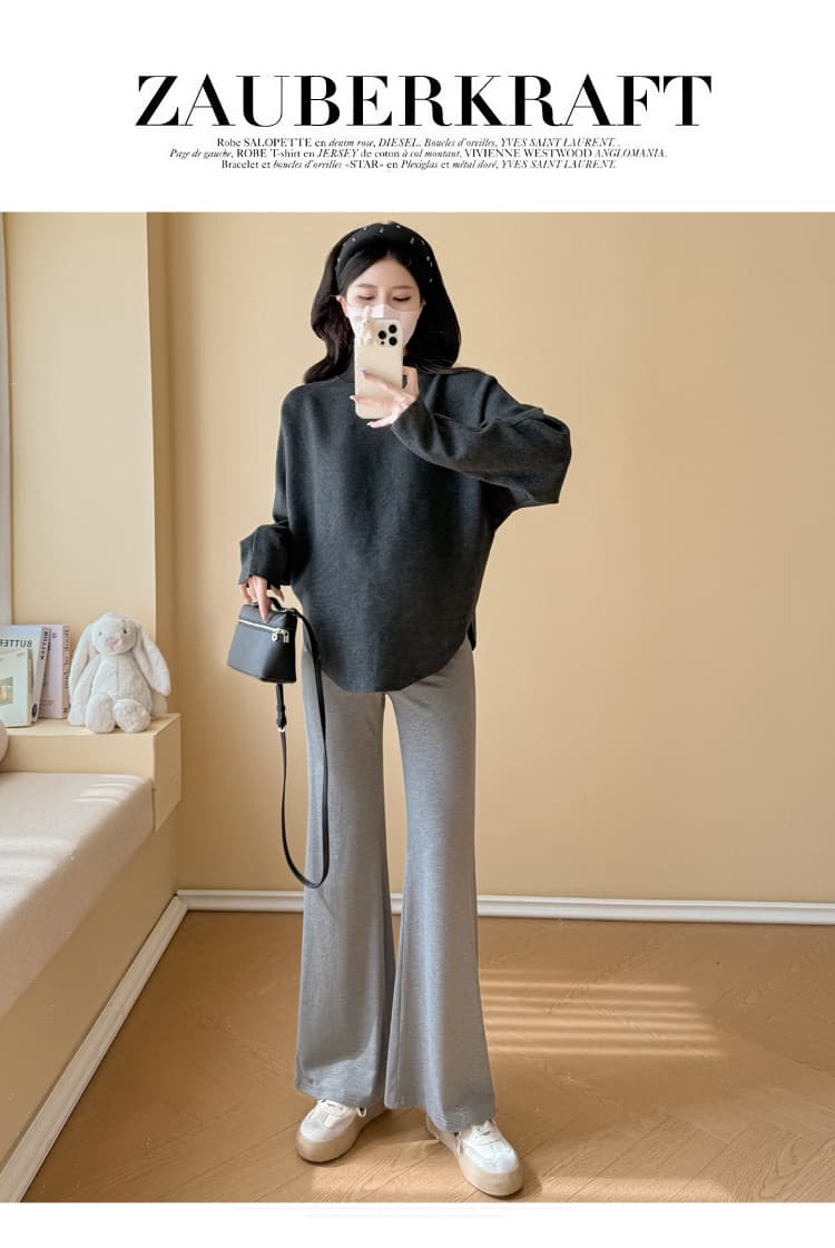 실사 출산 착용 스웨터 가을 겨울 새로운 느긋한 바람 캐주얼 루즈핏 슬림해 보이는 단색 맨위 와이드 레그 팬츠 세트 상세 이미지 41