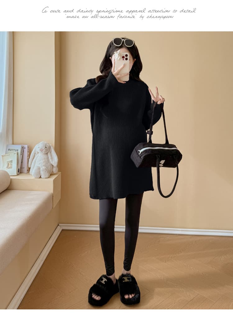 실사 출산 착용 라운드 넥 단색 스웨터 가을 겨울 새로운 느긋한 바람 캐주얼 루즈핏 슬림해 보이는 중간 길이 맨위 상세 이미지 30