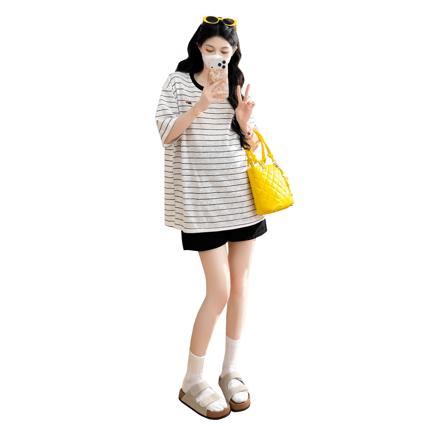 실사 2026 출산 착용 여름 드레스 새로운 라운드 넥 스트라이프 루즈핏 느긋한 바람 캐주얼 다용도 자수 강아지 맨위 이미지 5