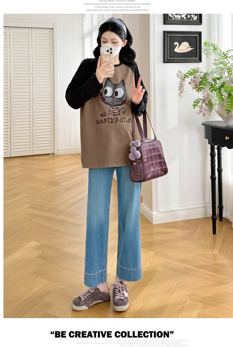 실사 2026 이른 가을 새로운 출산 착용 다용도 루즈핏 맨위 인사이드 가져 가라. 배색 슬림해 보이는 티셔츠 나가라. 트렌디 엄마 상세 이미지 20