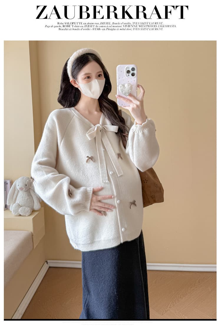 실사 임산부 가을 겨울 패션 루즈핏 슬림해 보이는 달콤함 연령 감소 스웨터 오픈 가디건 다용도 재킷 반신 치마 세트 상세 이미지 28