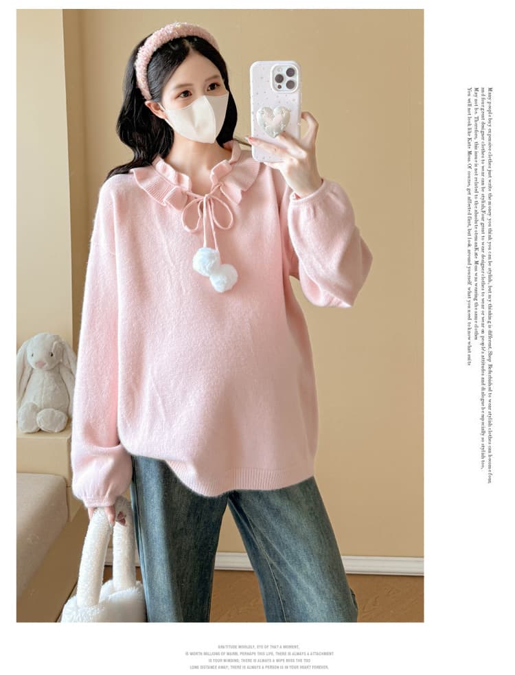 실사 2026 임산부 가을 겨울 패션 루즈핏 슬림해 보이는 달콤함 연령 감소 털 공 풀오버 부드러운 찹쌀 캐주얼 다용도 상세 이미지 12