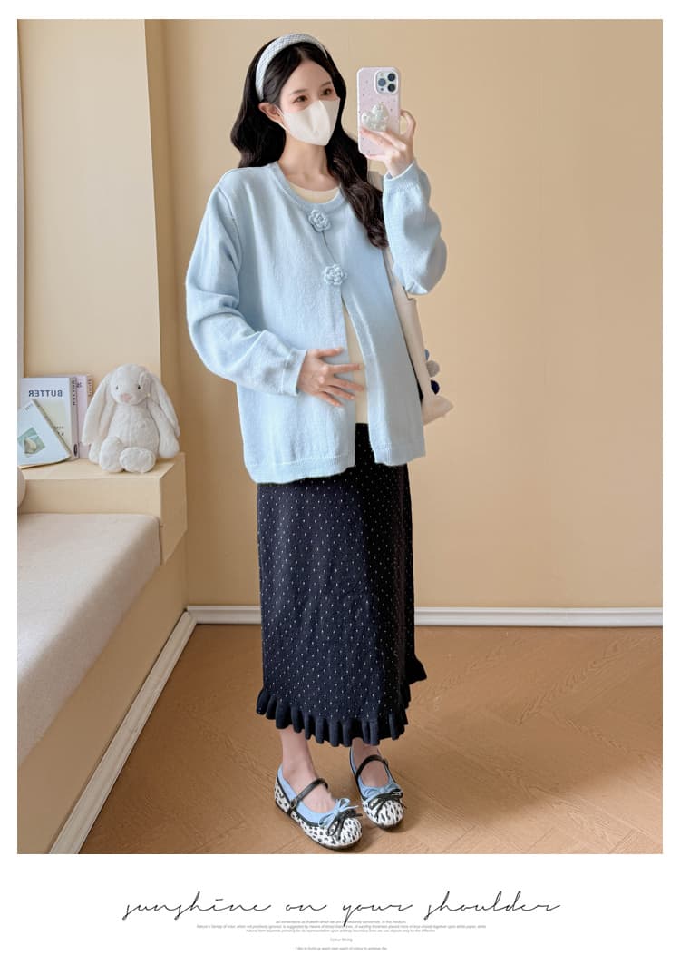 실사 임산부 가을 겨울 패션 루즈핏 슬림해 보이는 연령 감소 스웨터 페이크 레이어드 재킷 조정 반신 치마 세트 상세 이미지 28