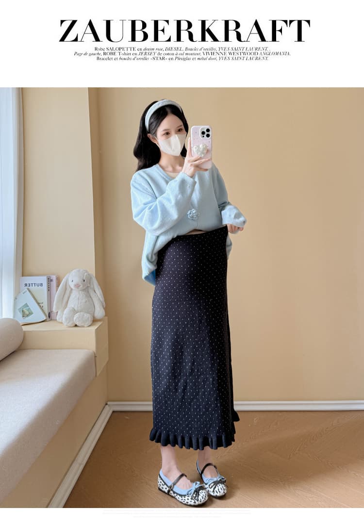 실사 임산부 가을 겨울 패션 루즈핏 슬림해 보이는 연령 감소 스웨터 페이크 레이어드 재킷 조정 반신 치마 세트 상세 이미지 34