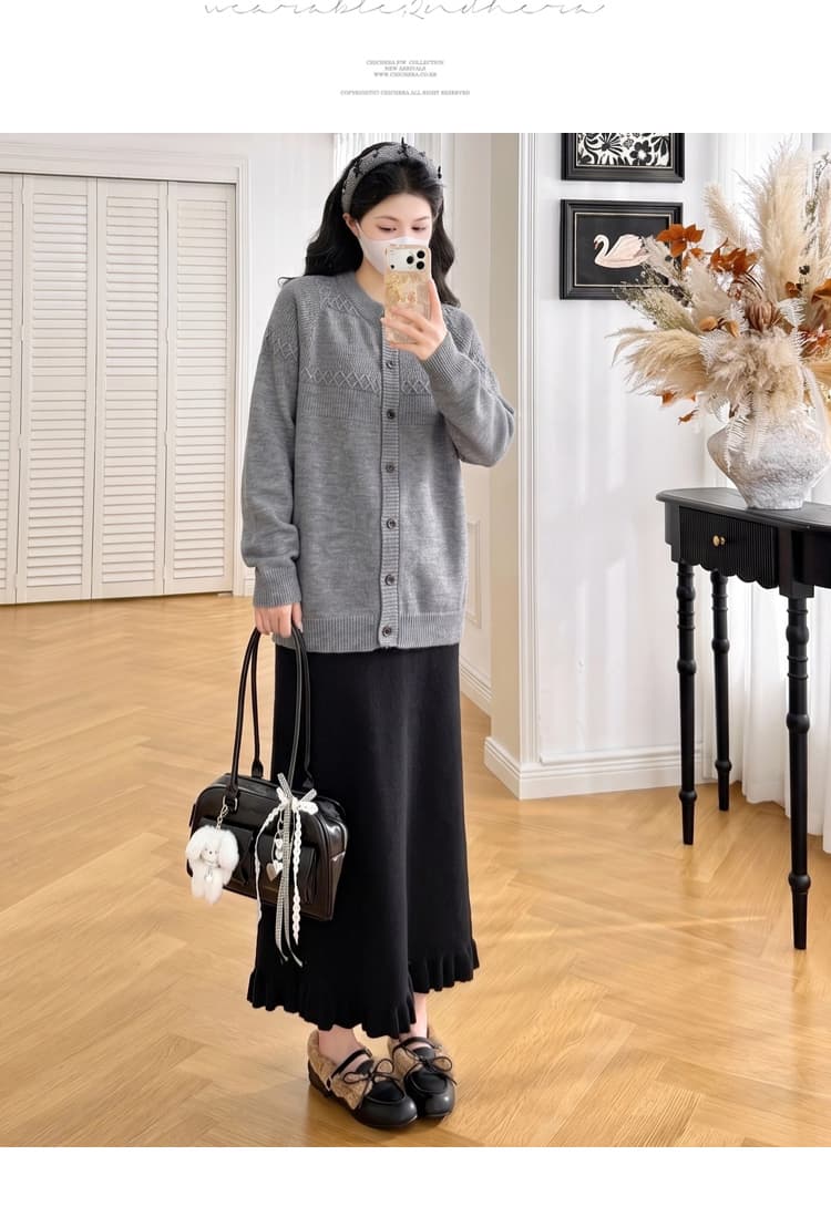 실사 임산부 가을 겨울 패션 루즈핏 슬림해 보이는 연령 감소 스웨터 오픈 가디건 다용도 재킷 조정 반신 치마 세트 상세 이미지 28