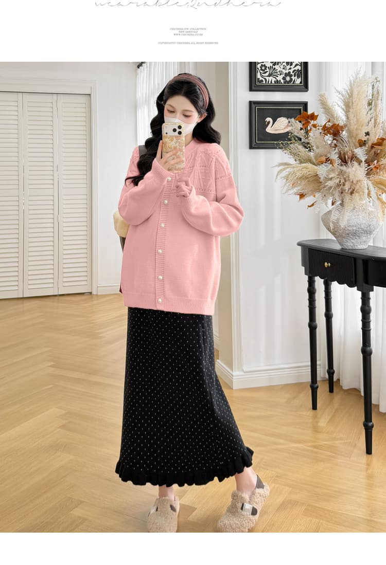 실사 임산부 가을 겨울 패션 루즈핏 슬림해 보이는 연령 감소 스웨터 오픈 가디건 다용도 재킷 조정 반신 치마 세트 상세 이미지 49