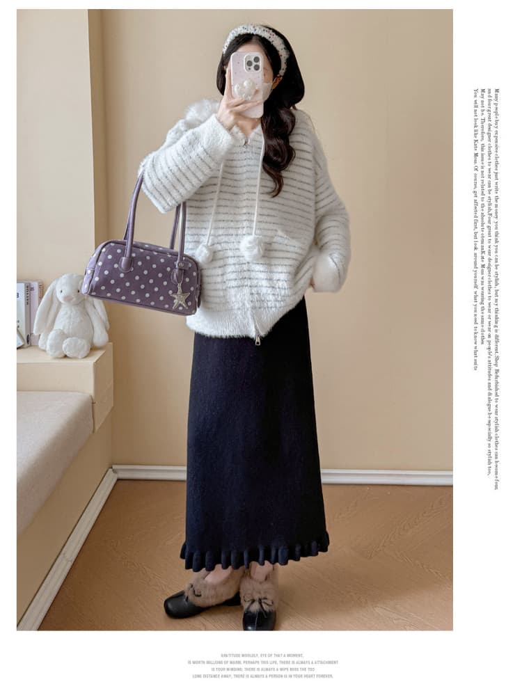 실사 임산부 가을 겨울 패션 연령 감소 스웨터 후드 모피 칼라 카디건 코트 수 있습니다. 조정 반신 치마 세트 상세 이미지 37