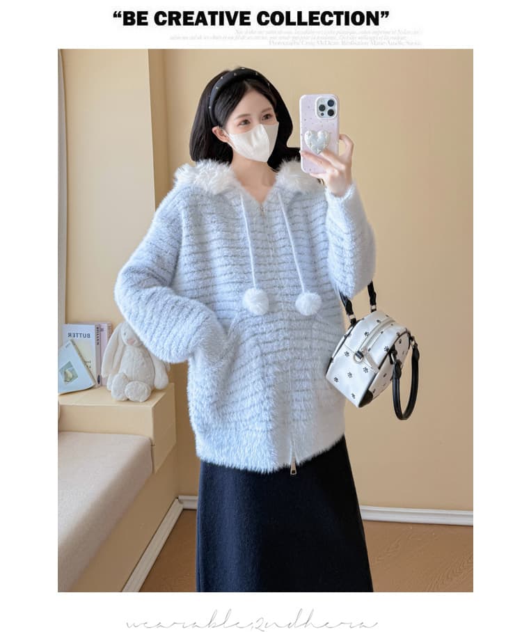 실사 임산부 가을 겨울 패션 연령 감소 스웨터 후드 모피 칼라 카디건 코트 수 있습니다. 조정 반신 치마 세트 상세 이미지 47