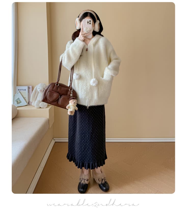 실사 임산부 가을 겨울 연령 감소 스웨터 토끼 후드 모피 칼라 카디건 코트 수 있습니다. 조정 반신 치마 세트 상세 이미지 39