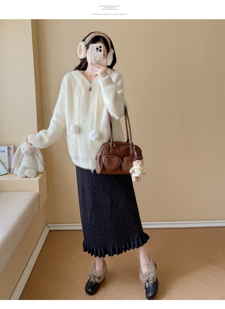 실사 임산부 가을 겨울 연령 감소 스웨터 토끼 후드 모피 칼라 카디건 코트 수 있습니다. 조정 반신 치마 세트 상세 이미지 40