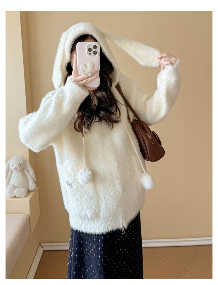 실사 임산부 가을 겨울 연령 감소 스웨터 토끼 후드 모피 칼라 카디건 코트 수 있습니다. 조정 반신 치마 세트 상세 이미지 43