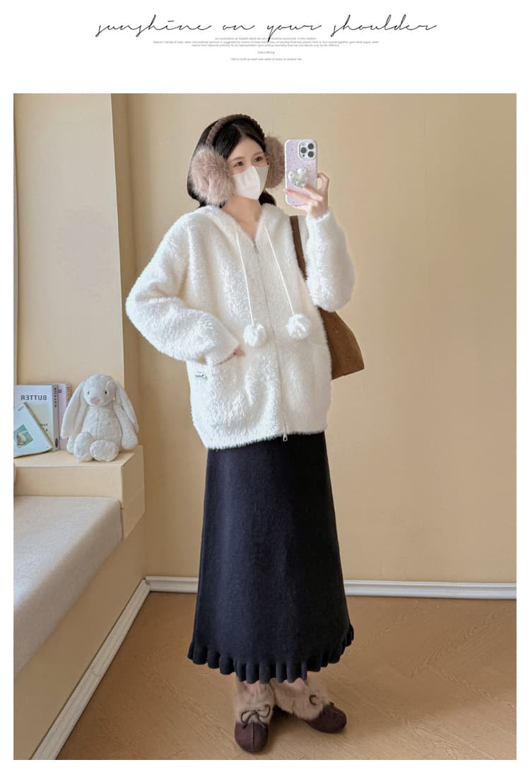 실사 임산부 가을 겨울 연령 감소 스웨터 토끼 후드 모피 칼라 카디건 코트 수 있습니다. 조정 반신 치마 세트 상세 이미지 44