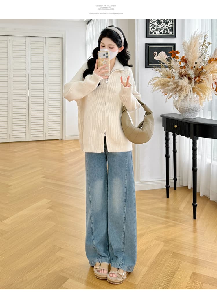 실사 새로운 높은 품질 임산부 가을 겨울 패션 긴팔 연령 감소 카디건 코트 수 있습니다. 조정 청바지 세트 상세 이미지 16