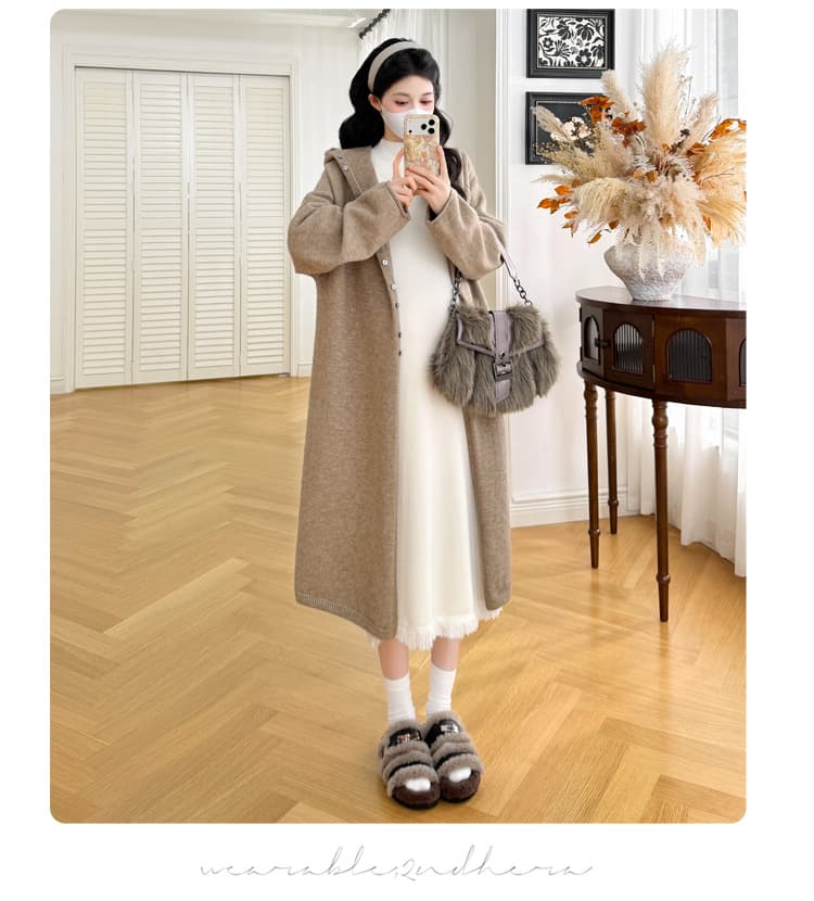 실사 임산부 가을과 겨울 새로운 패션 외국 가스 스웨터 오픈 가디건 코트 중간 길이 재킷 만나는 치마 세트 상세 이미지 15