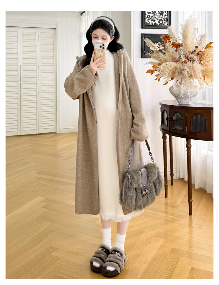 실사 임산부 가을과 겨울 새로운 패션 외국 가스 스웨터 오픈 가디건 코트 중간 길이 재킷 만나는 치마 세트 상세 이미지 19