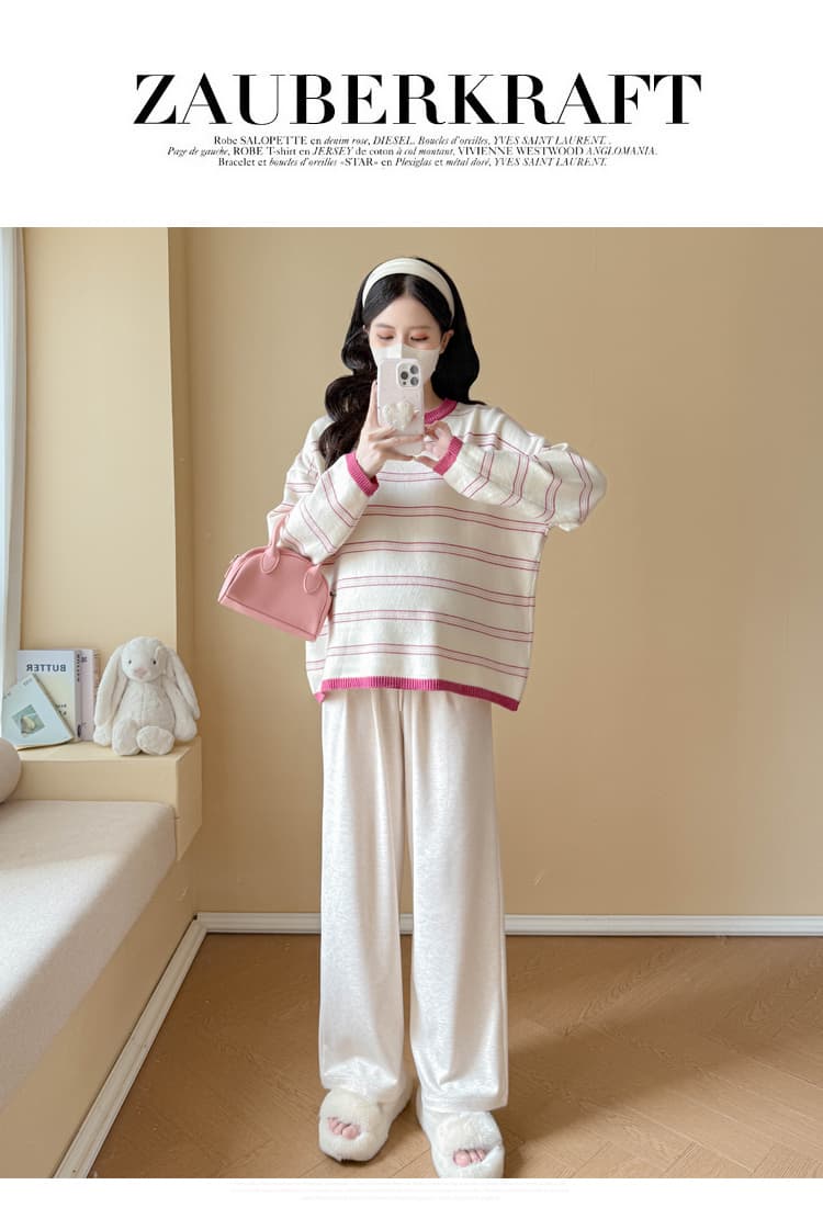 실사 출산 착용 새로운 라운드 넥 스트라이프 스웨터 가을 겨울 느긋한 바람 캐주얼 루즈핏 슬림해 보이는 다용도 풀오버 맨위 상세 이미지 22